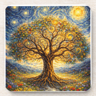 Sacred geometry art tree coaster