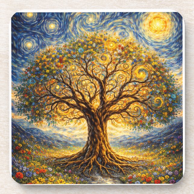 Sacred geometry art  tree coaster (Front)