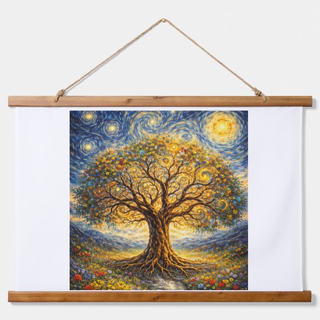 Sacred geometry art  tree hanging tapestry (Front)