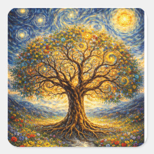 Sacred geometry art tree square sticker