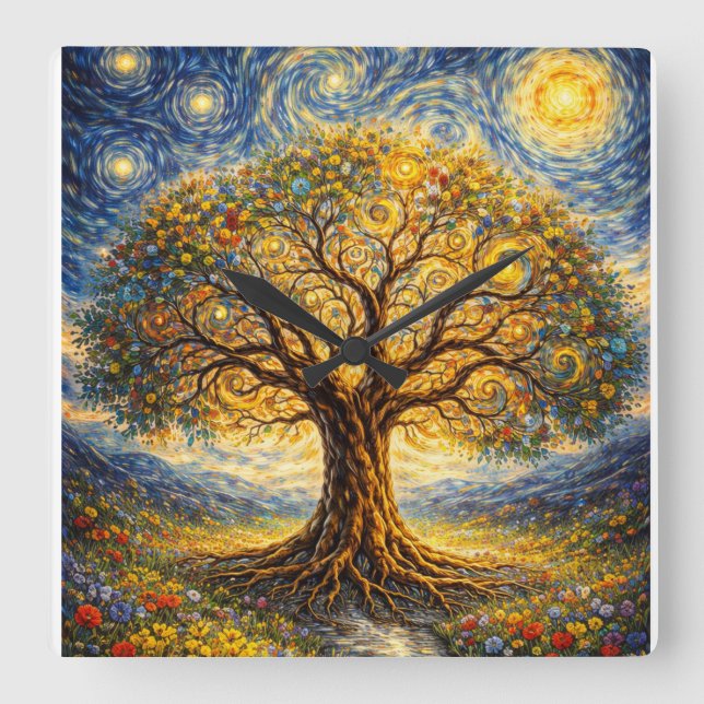 Sacred geometry art  tree square wall clock (Front)