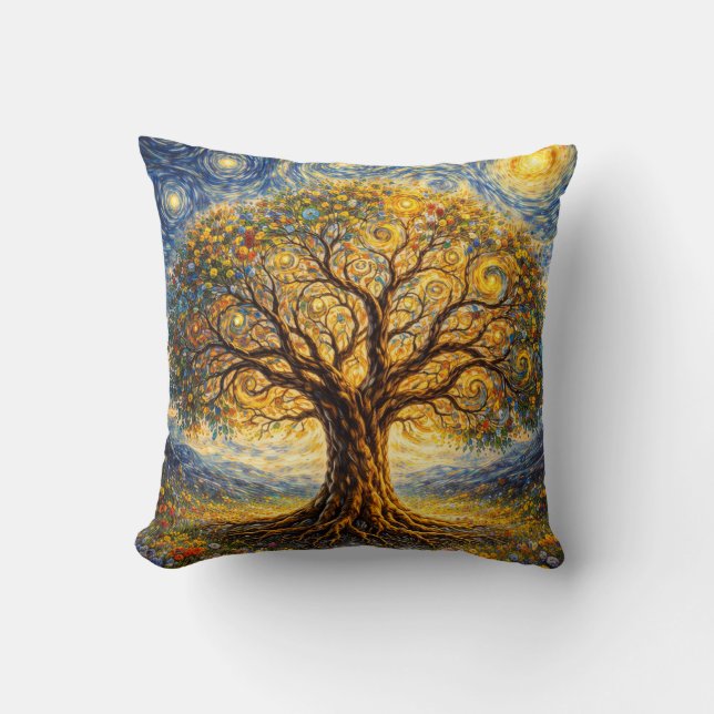 Sacred geometry art  tree throw pillow (Front)