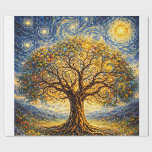 Sacred geometry art tree wrapping paper