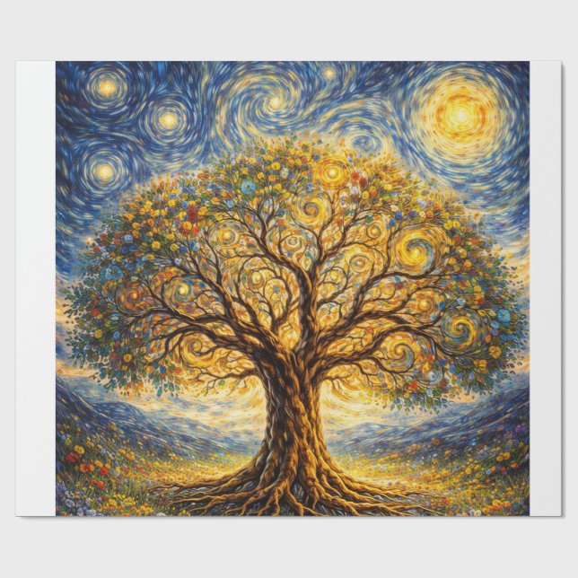 Sacred geometry art  tree wrapping paper (Flat)