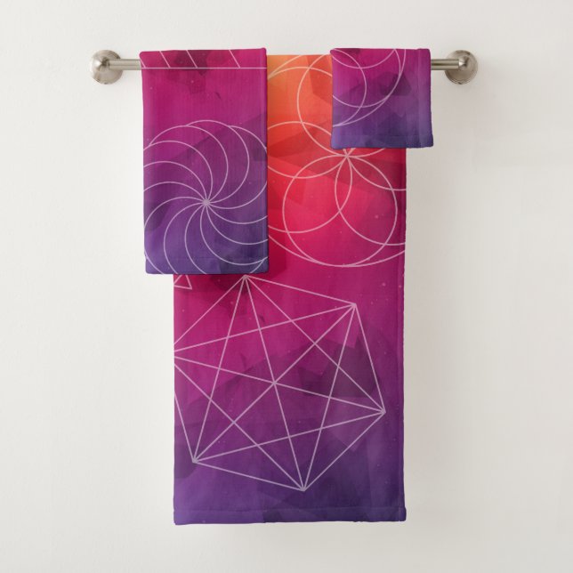 Sacred Geometry Bright Polygons Bath Towel Set (Insitu)