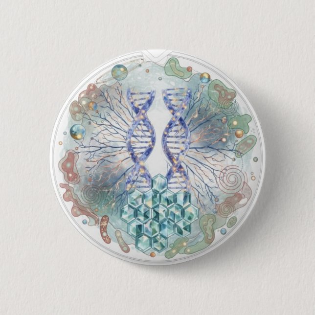 Sacred Geometry DNA Helix Crystal Science Art 2 Inch Round Button (Front)