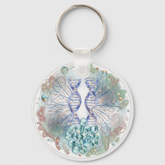 Sacred Geometry DNA Helix Crystal Science Art Keychain (Front)