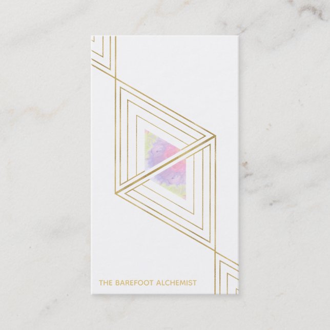 *~* Sacred Geometry Gold Boho Triangles  Alchemy Business Card (Front)