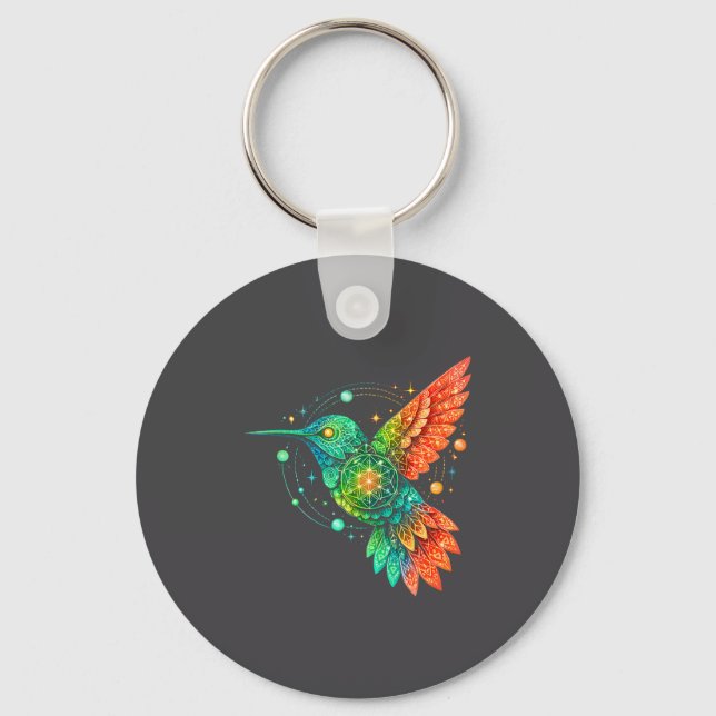 Sacred Geometry Hummingbird Mystic Celestial Desig Keychain (Front)