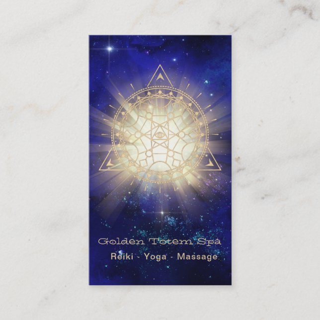 *~* Sacred Geometry Light Rays Golden Totem Business Card (Front)