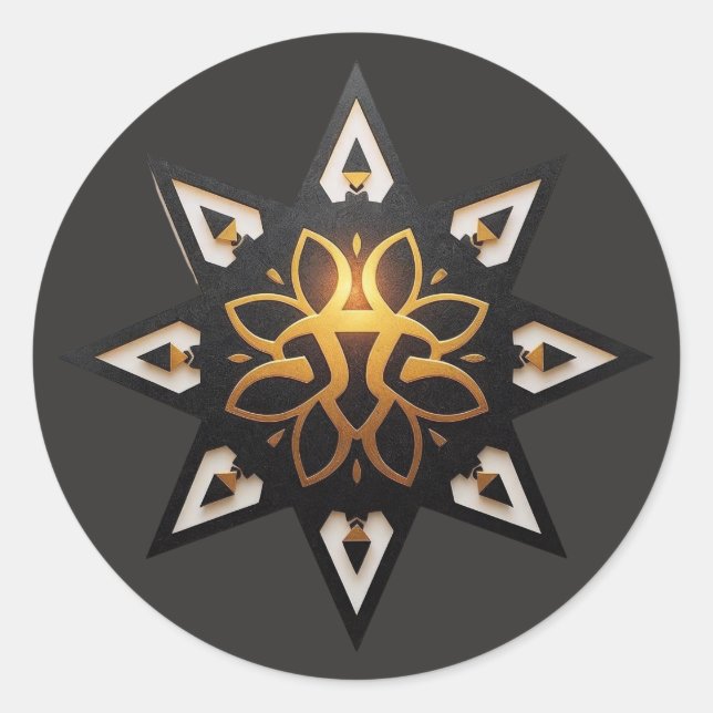 🌟Sacred Geometry Mandala – Timeless Golden Star Classic Round Sticker (Front)