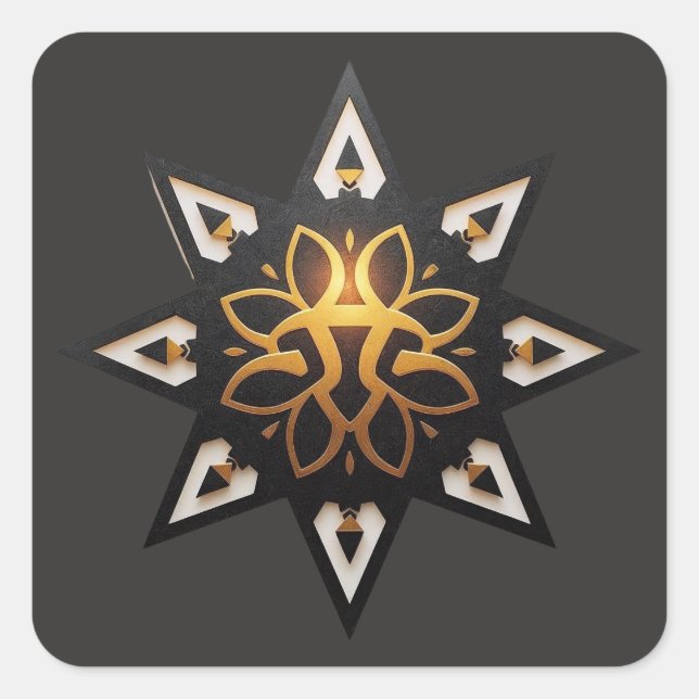 🌟Sacred Geometry Mandala – Timeless Golden Star Square Sticker (Front)