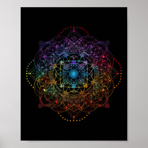 Sacred Geometry Metatron Cube Colourful Spiritual  Poster