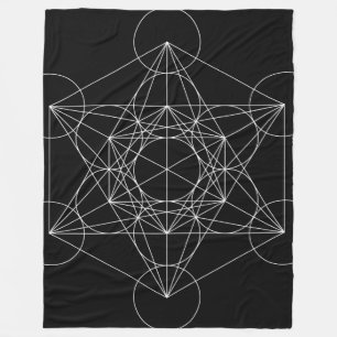Sacred Geometry: Metatron's Cube Black & White Fleece Blanket
