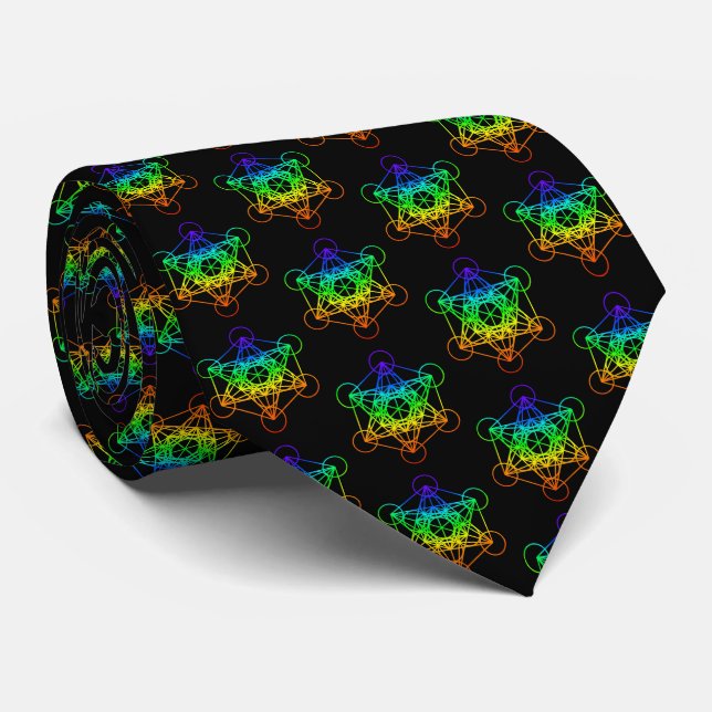 Sacred Geometry Metatron's Cube in raibow colours Tie (Rolled)