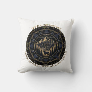 Sacred Geometry Nature Fusion • Mountains & Forest Throw Pillow