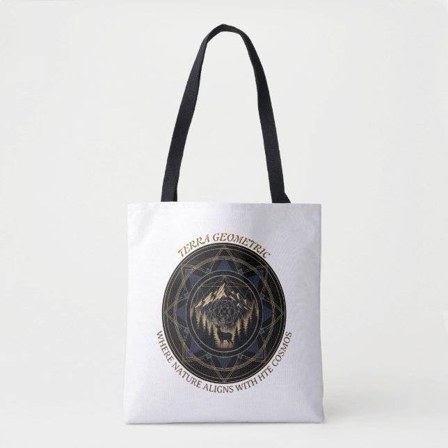 Sacred Geometry Nature Fusion • Mountains & Forest Tote Bag (Front)