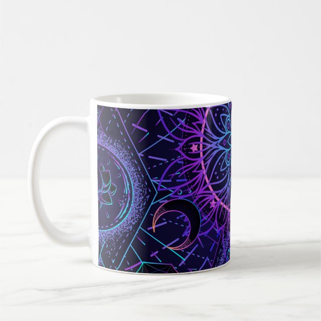 Sacred Geometry seamless pattern. Hindu symbols of Coffee Mug (Left)
