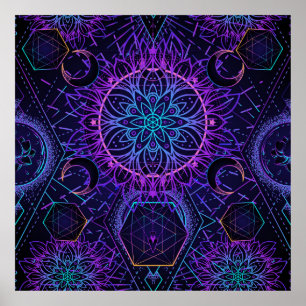Sacred Geometry seamless pattern. Hindu symbols of Poster