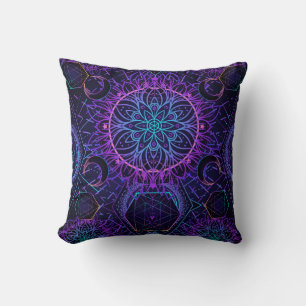 Sacred Geometry seamless pattern. Hindu symbols of Throw Pillow