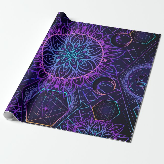 Sacred Geometry seamless pattern. Hindu symbols of Wrapping Paper (Unrolled)