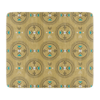 Sacred geometry tribal pattern gold turquoise cutting board