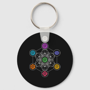 Sacred Geometry Yoga Metatrons Cube Rainbow Chakra Keychain