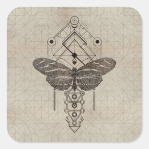 Sacred Geometry Zebra Longwing Butterfly Square Sticker
