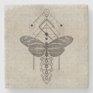 Sacred Geometry Zebra Longwing Butterfly Stone Coaster