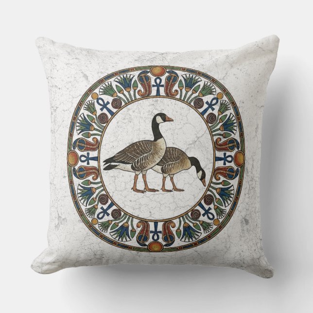 Sacred Goose of Geb: The Great Cackler Egyptian Throw Pillow (Front)
