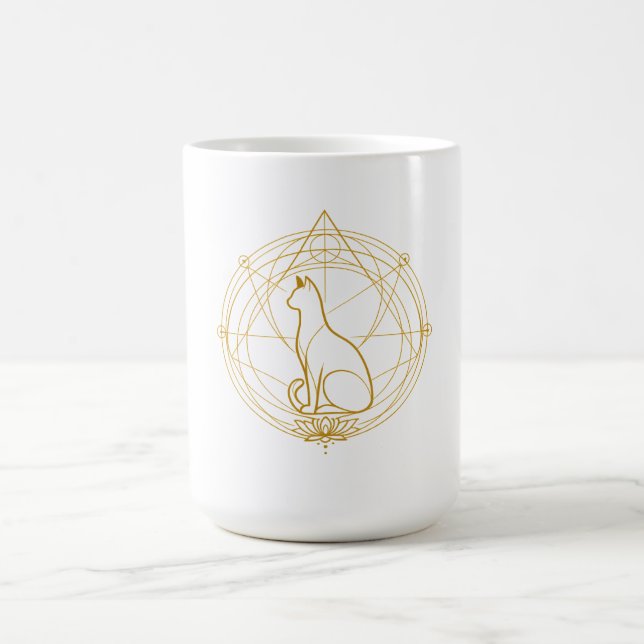 Sacred guardian feline Temporary Tattoos Coffee Mug (Center)