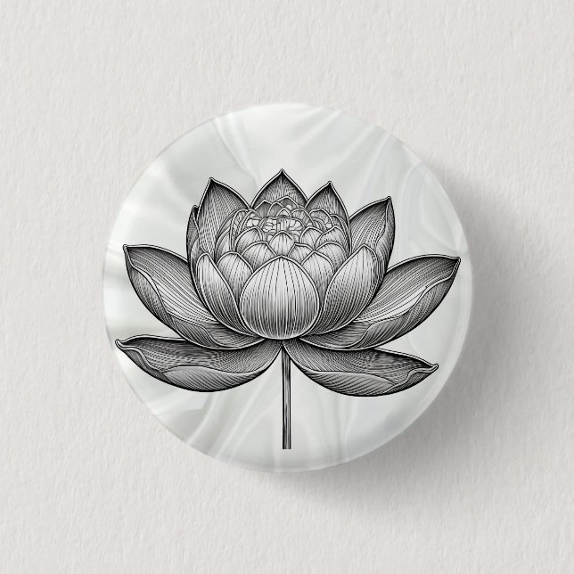 Sacred hand drawn lotus flower, water lily flower 1 inch round button (Front)