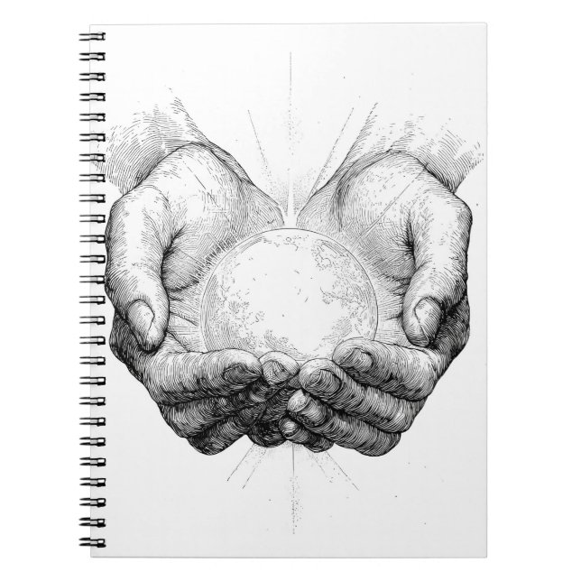 Sacred Hands Holding Radiant Sphere Sketch Notebook (Front)