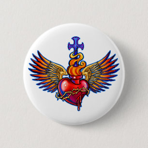 Sacred Heart Angel Wings Design 2 Inch Round Button