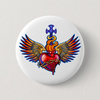 Sacred Heart Angel Wings Design 2 Inch Round Button