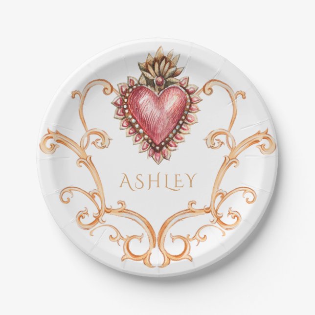Sacred Heart Baroque Personalized Paper Plate (Front)
