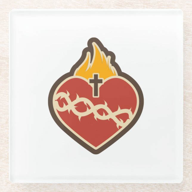 Sacred Heart Catholic Glass Coaster (Front)