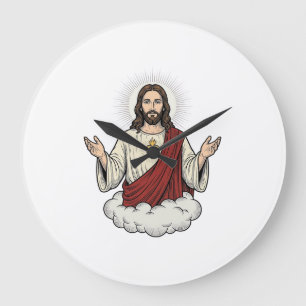 Sacred Heart Devotional Vintage Engraving Design_1 Large Clock