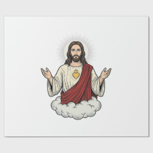 Sacred Heart Devotional Vintage Engraving Design_1 Wrapping Paper