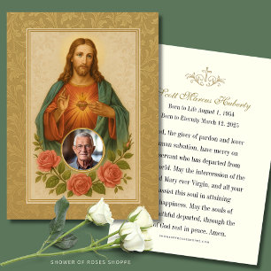 Sacred Heart Funeral Memorial with Photo & Prayer