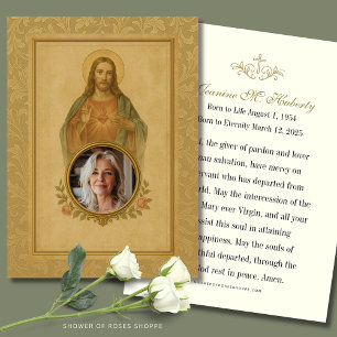 Sacred Heart Funeral Memorial with Photo & Prayer