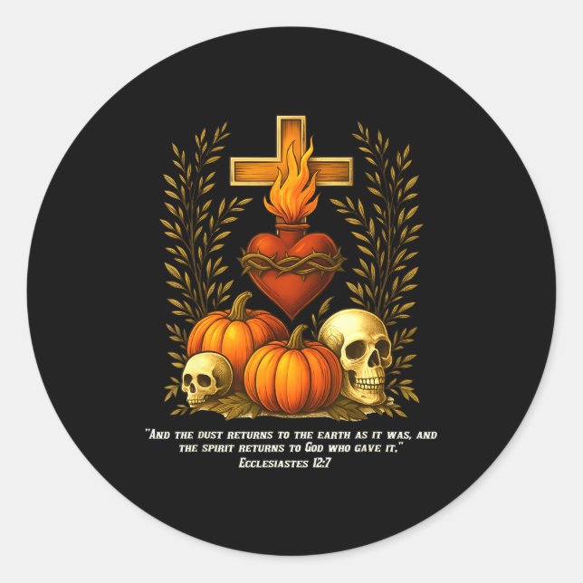 Sacred Heart Halloween Jesus Skulls Pumpkins Chris Classic Round Sticker (Front)