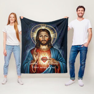 Sacred Heart Jesus Artistic Chalk Drawing Fleece Blanket