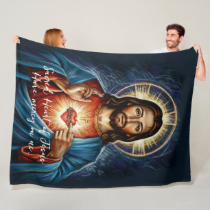 Sacred Heart Jesus Artistic Chalk Drawing Plaque Fleece Blanket