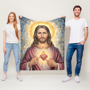 Sacred Heart Jesus Artistic Impasto Painting Fleece Blanket