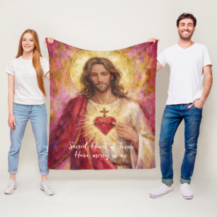 Sacred Heart Jesus Artistic Impasto Painting Pink Fleece Blanket