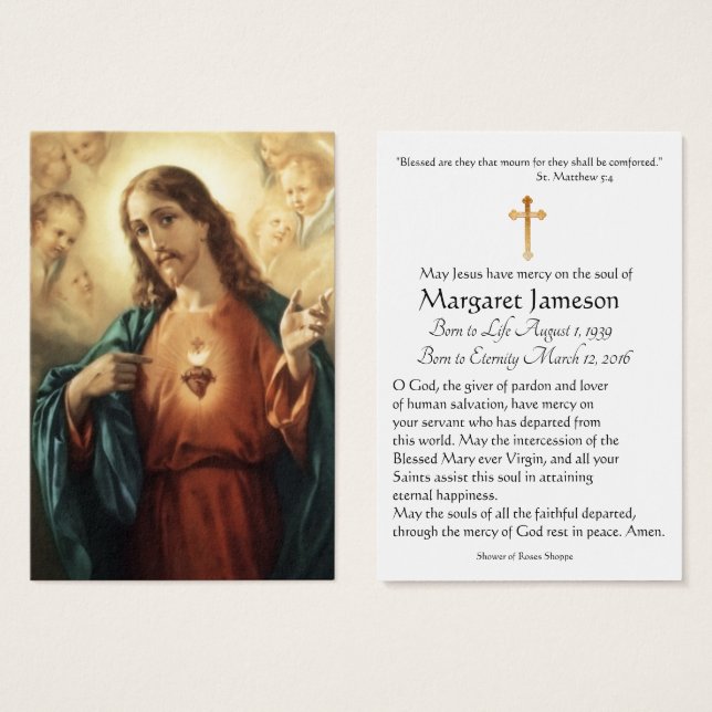 Sacred Heart Jesus Catholic Funeral Holy Card - (Front & Back)
