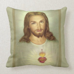 Sacred Heart Jesus Consecration Cross Flame Throw Pillow