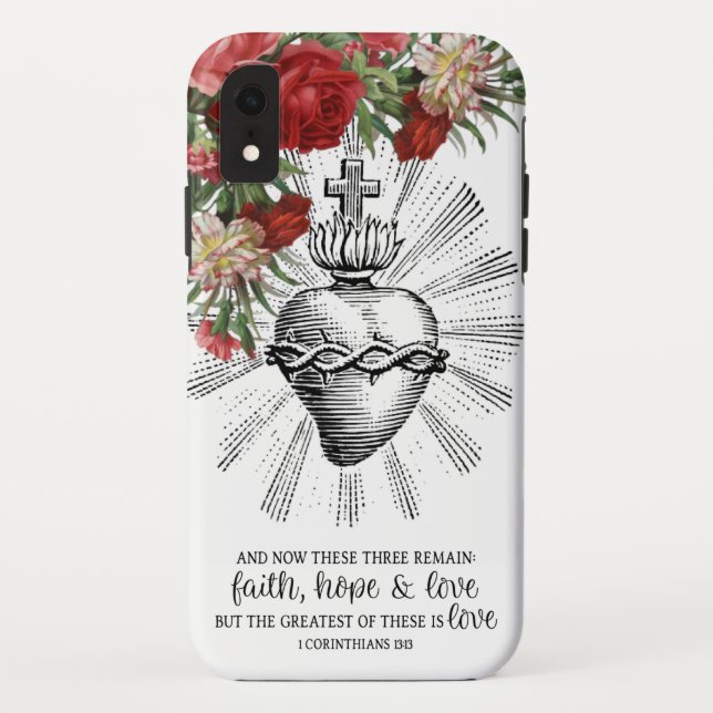 Sacred Heart Jesus Cross Red Roses Floral Case-Mate iPhone Case (Back)