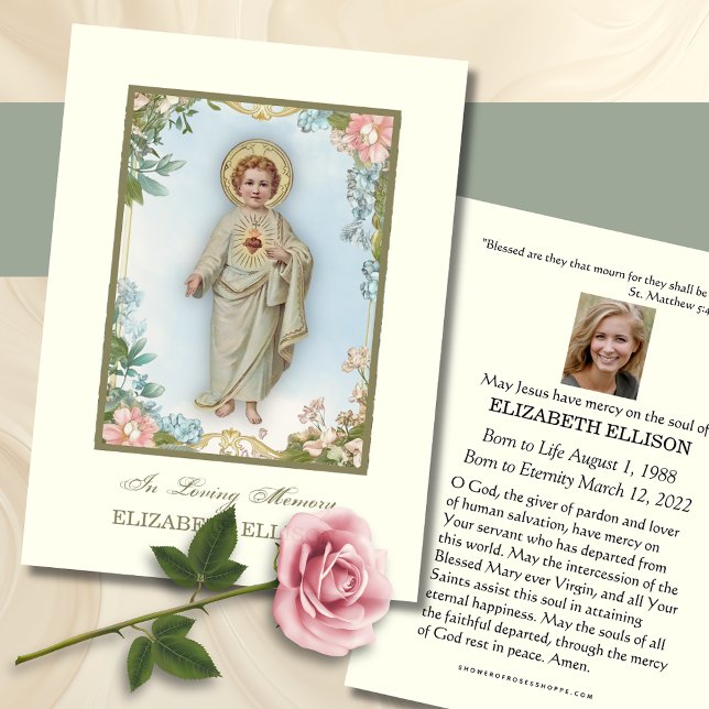 Sacred Heart Jesus Floral Funeral Prayer Card (Creator Uploaded)